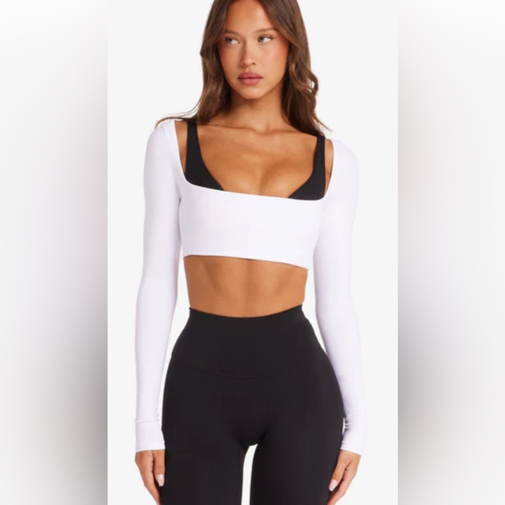 CSB (Crop Shop Boutique) Freedom Scoop Long-Sleeve Crop | White | S